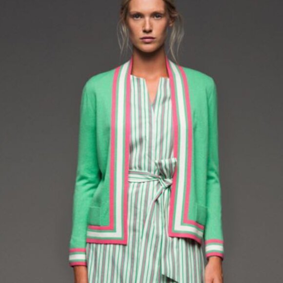 $1900 NEW Barbara Lohmann Green & Pink Cashmere Twin Sweater Set - Picture 1 of 15